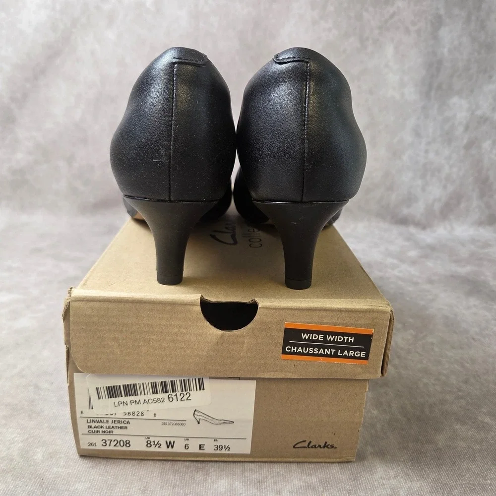 Clarks Linvale Jerica Black Leather Kitten Heel Pumps Womens 8.5 W Wide 26137208 - Picture 5 of 8